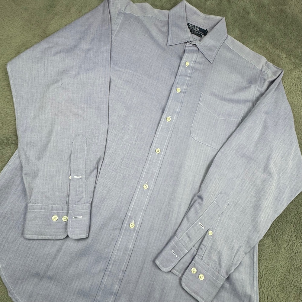 Polo Ralph Lauren Andrew Shirt Mens 16 34/35 Purple Excellent Herringbone Cotton